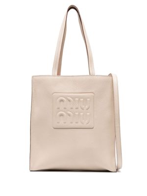 Miu Miu sac cabas madras en cuir - Tons neutres
