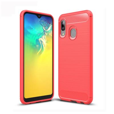 Geborsteld textuur koolstofvezel TPU Case voor Galaxy A20e (rood)