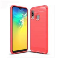 Geborsteld textuur koolstofvezel TPU Case voor Galaxy A20e (rood)