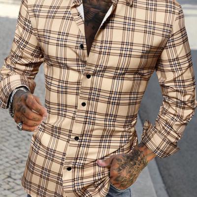 Bon&Bon Homme Men's Plaid Print Long Sleeve Shirt - Pink Regular Fit Khaki / S