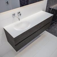 Mondiaz Vica Moon badmeubel eiken donker bruin 150 cm 4 lades solid surface enkele spoelbak links zonder kraangat - thumbnail