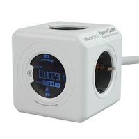 Allocacoc 8910/DEEXMO PowerCube Extended Stekkerdoos 4 Sockets + Energieverbruik Weergave Wit/Grijs - 1,5 meter