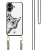 iPhone 17 hoesje met grijs koord - Peekaboo kat