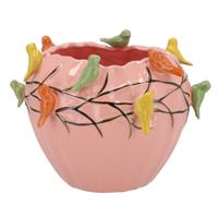 Bloempot/plantenpot Spring birds - roze - keramiek - D28 x H22 cm