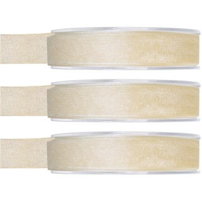 Organza sierlint - 3x - creme wit - 15 mm x 20 meter - Hobby decoratie lint - Cadeaulint
