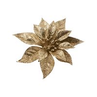 1x Kerstboomversiering bloem op clip gouden kerstster 18 cm - thumbnail