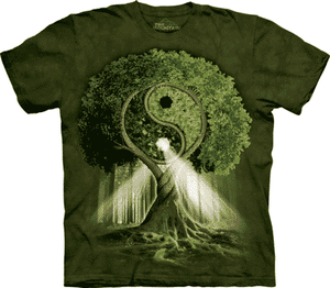 T-Shirt Mountain Artwear Yin Yang Tree Groen XL