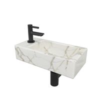Wiesbaden Mini-Rhea Links fonteinset 36x18x9cm Carrara marmerlook wit incl. Amador fonteinkraan zwart mat 32.5496 - 22.2701 - 32.3537 - sw696215 - sw696205