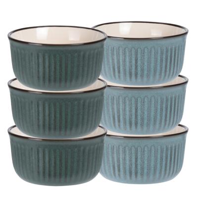 Soepkom Striped - set 6x -groen / blauw - 14 x 7 cm - keramiek - kom