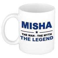 Misha cadeau mok - man myth legend - naam koffiemok / beker - wit en blauw - 300 ml