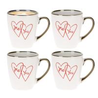 Siaki Koffiemok / theemok Me and You - 4x - wit/goud - 300 ml - mokken - aardewerk - valentijnsdag
