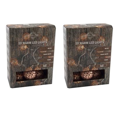 Lichtsnoer - 2x - 10 balletjes - koper - op batterijen - 100 cm - Kerstverlichting