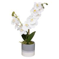 Orchidee bloemen kunstplant in sierlijke grijze bloempot - witte bloemen - H45 cm - thumbnail
