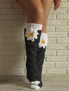 Women Household Flower Knit Over the Calf Socks