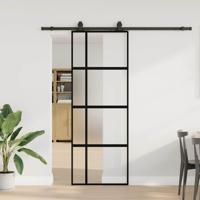 Schuifdeur met beslagset 76x205 cm gehard glas zwart