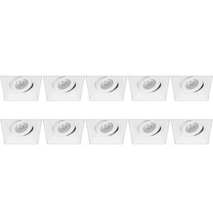 Spot Armatuur 10 Pack - Pragmi Nivas Pro - GU10 Inbouwspot - Vierkant - Wit - Aluminium - Trimless - Kantelbaar - 150mm