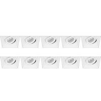 Spot Armatuur 10 Pack - Pragmi Nivas Pro - GU10 Inbouwspot - Vierkant - Wit - Aluminium - Trimless - Kantelbaar - 150mm