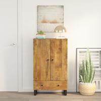 Hoge kast met lade 60x33x100 cm massief mangohout en ijzer