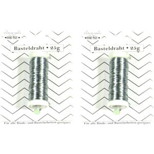 Binddraad/wikkeldraad - 2x rolletjes - zilver - 50 m x 0,35 mm - hobbydraad/bloemendraad