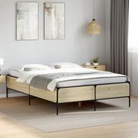 Bedframe bewerkt hout metaal sonoma eikenkleurig 135x190 cm