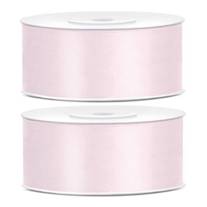 2x Hobby/decoratie poeder roze satijnen sierlinten 2,5 cm/25 mm x 25 meter