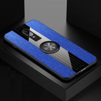Voor OnePlus 6 XINLI stiksels doek Textue schokbestendig TPU beschermhoes met ring houder (blauw)