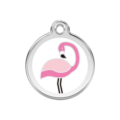 Flamingo White roestvrijstalen hondenpenning medium/gemiddeld dia. 3 cm - Reddingo