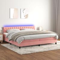 Boxspring met matras en LED fluweel roze 200x200 cm