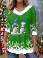 V Neck Christmas Snowman Casual T-Shirt
