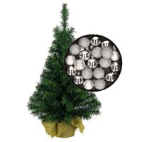 Mini kerstboom/kunst kerstboom H45 cm inclusief kerstballen zilver - Kunstkerstboom - thumbnail