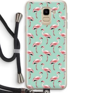 Flamingoprint groen: Samsung Galaxy J6 (2018) Transparant Hoesje met koord