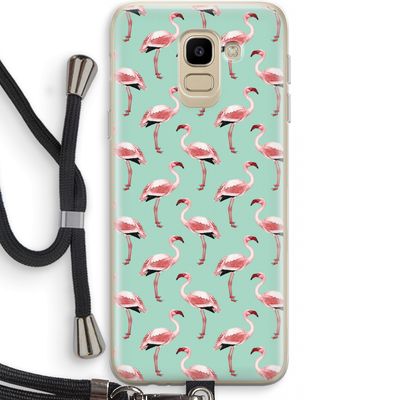 Flamingoprint groen: Samsung Galaxy J6 (2018) Transparant Hoesje met koord
