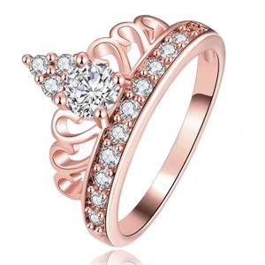 Dames Ring Rose Verguld met Kroon en Zirkonia Stenen-17mm