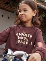 Uitlopend meisjes-T-shirt met glimmend metallic effect chocoladebruin