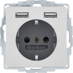 Berker 48036084 wandcontactdoos Type F + 2 x USB A Aluminium