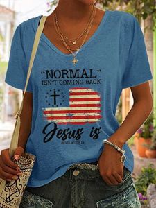 Casual V Neck Flag Loose T-Shirt