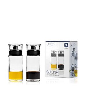 LEONARDO CUCINA olie- en azijnstel 0,17 l Fles Glas Zwart, Transparant
