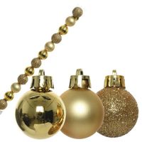14x stuks kleine kunststof kerstballen goud 3 cm glans/mat/glitter - Kerstbal - thumbnail