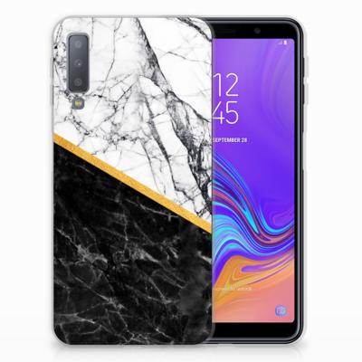 Samsung Galaxy A7 (2018) | TPU | Siliconen hoesje | Marmer Wit Zwart - Origineel Cadeau Man