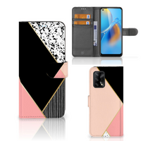 OPPO A74 4G Book Case Zwart Roze Vormen