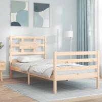 Bedframe met hoofdbord massief hout 90x200 cm