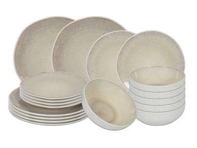 Cookinglife Serviesset Nola Sand reactive glaze 18-delig / 6 personen - 6 dinerborden, 6 ontbijtborden en 6 kommen