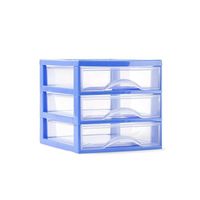 Ladeblokje/bureau organizer 3x lades - blauw/transparant - L18 x B21 x H17 cm - plastic
