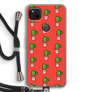 Mini cactus: Pixel 4a Transparant Hoesje met koord