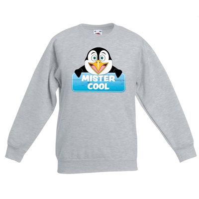 Sweater grijs voor kinderen met Mister Cool de pinguin