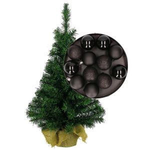 Mini kerstboom/kunst kerstboom H45 cm inclusief kerstballen zwart   -