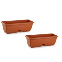 2x stuks plantenbakken terra cotta rechthoekig 50 x 20 x 17 cm