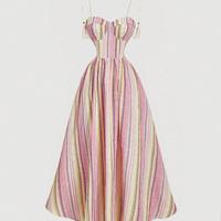 Bon&Bon Women's Striped Bohemian Midi Dress | High Waist Ruched Cami XS