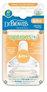 Dr Browns Options+ Anti-Colic Brede Halsfles Speen Fase 3 6mnd+