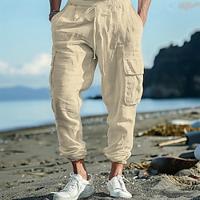 Voor heren Cargohosen Linnen broek Broek Zomerbroek Strandbroeken Trekkoord Elastische taille Meerdere zakken Effen Comfort Ademend Volledige lengte Casual Dagelijks Feestdagen Modieus Klassieke Stijl Lightinthebox - thumbnail